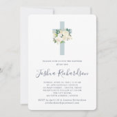Blaues Kreuz und Weiße Blume| Boy-Taufe Einladung (Vorderseite)