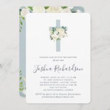 Blaues Kreuz und Weiße Blume| Boy-Taufe