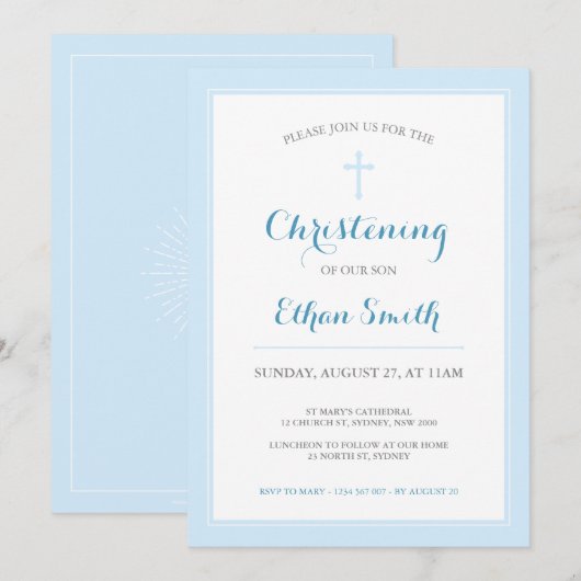 Blaues Kreuz - Weihnachten oder Taufe Einladung (Vorne/Hinten)