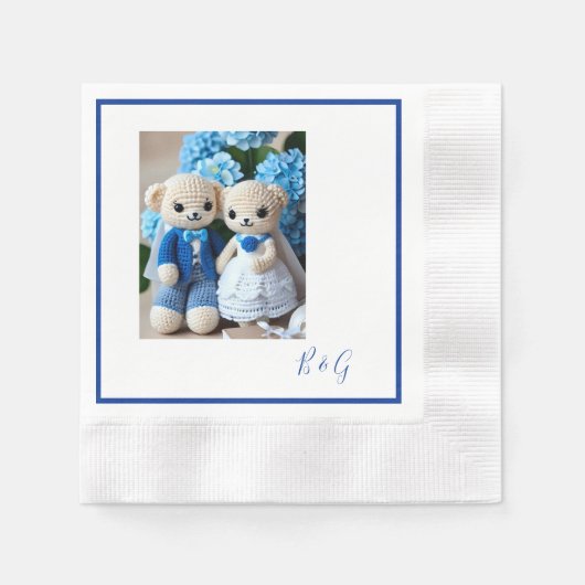Blaues Krocketfigurenpaar Serviette (Vorderseite)
