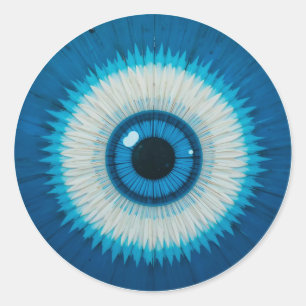 Blaues Künstlerisches Böse Auge Boho Spirituelles  Runder Aufkleber