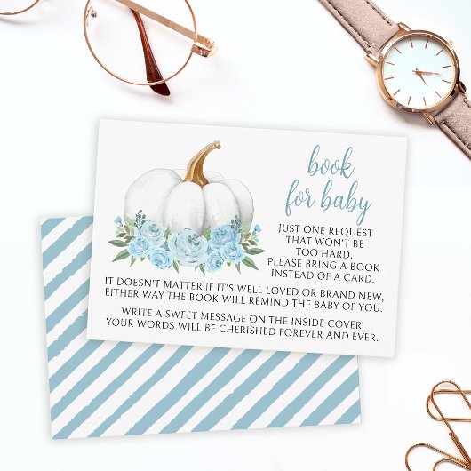 Blaues Kürbisbuch für Babydusche Begleitkarte