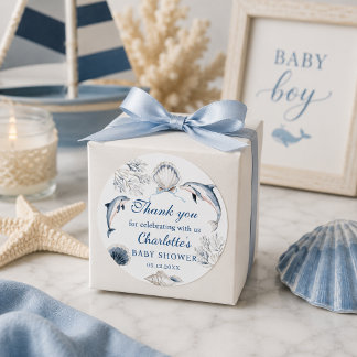 Blaues Küsten-Baby-Shower-Junge Danke Runder Aufkleber