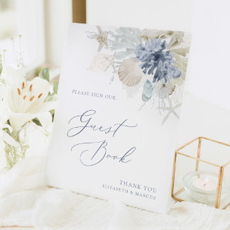 Blaues Küsten-Gästebuch Hochzeitspodest-Schild Sockelschild