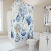 Blaues Küsten-Toile-Muster mit Korallen (2) Duschvorhang (Beispiel)