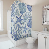 Blaues Küsten-Toile-Muster mit Korallen und Musche Duschvorhang (Beispiel)