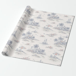 Blaues Küsten-Tropen-Französisches Toile-Muster Geschenkpapier