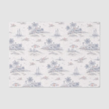 Blaues Küsten-Tropen-Französisches Toile-Muster