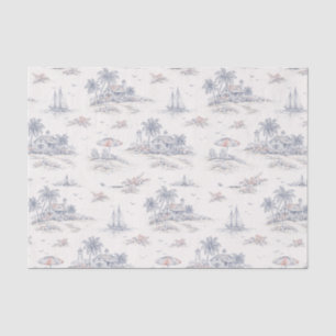 Blaues Küsten-Tropen-Französisches Toile-Muster Seidenpapier