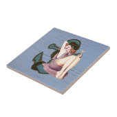 Blaues Küstenschiff und Ankerpool Party Fliese (Seite)