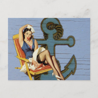 Blaues Küstenschiff und Ankerpool Party Postkarte