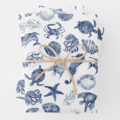 Blaues Küstenwrapping-Papier - Flachblatt Set 3 Geschenkpapier Set (Beispiel)