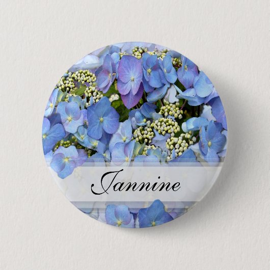 Blaues Lacecap Hydrangea Button (Vorderseite)