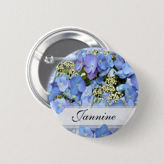 Blaues Lacecap Hydrangea Button (Vorne & Hinten)