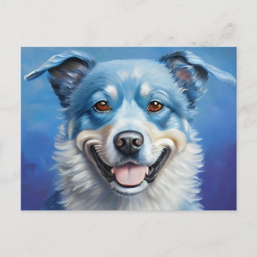 Blaues Lächeln Hund Postkarte (Vorderseite)