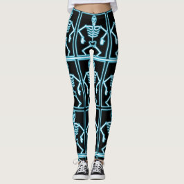 Blaues lächelndes Skelett in den Quadraten Leggings