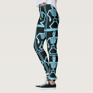 Blaues lächelndes Skelett in den Quadraten Leggings