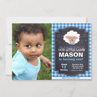 Blaues Lamm zum Geburtstag Einladung mit Foto