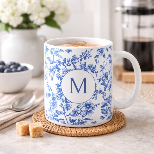 Blaues Land Blumenmonogramm Kaffeetasse