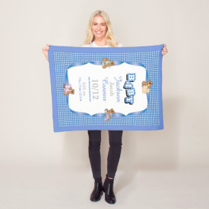 Blaues Land kariert mit Baby-Bären Fleecedecke