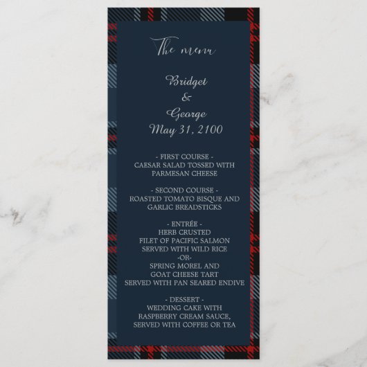 Blaues Landhochzeitprogramm & Menü Programm (Vorderseite)