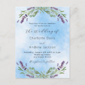 Blaues Lavendel QR Code Hochzeit Einladungspostkarte (Vorderseite)