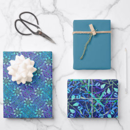 Blaues Leaf-Druckpapier Geschenkpapier Set