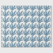 Blaues Leaf Muster glänzendes Wrapping Paper Geschenkpapier (Flach)