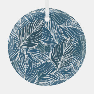 Blaues Leaf-Muster: Vintages Tapete. Ornament Aus Glas