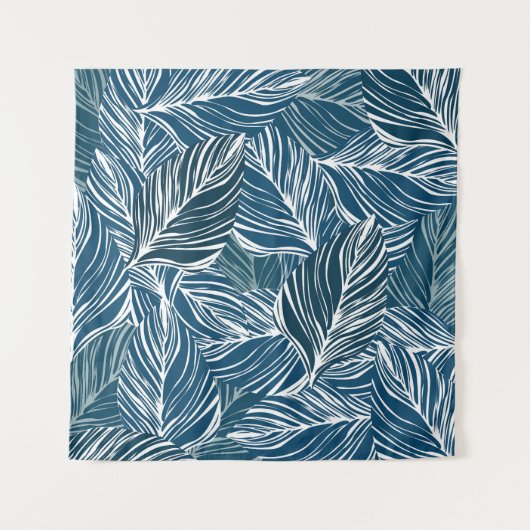 Blaues Leaf-Muster: Vintages Tapete. Wandteppich (Vorderseite)