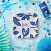 Blaues Leaf-Pottery-Motiv mit gepaarten Initialen Pappteller (Party)