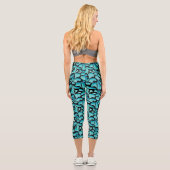 Blaues Leaf-Wiederholmuster Capri Leggings (Rückseite)