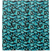 Blaues Leaf-Wiederholmuster Duschvorhang (Vorderseite)