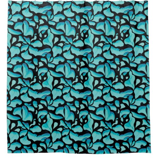 Blaues Leaf-Wiederholmuster Duschvorhang (Vorderseite)