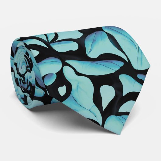 Blaues Leaf-Wiederholmuster Krawatte (Gerollt)