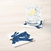 Blaues Leaping Rabbit Hare Bold Tiermuster  Rechteckiger Pappuntersetzer (Vor Ort)