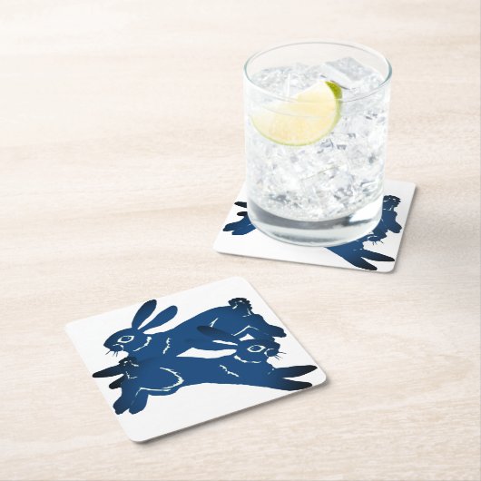 Blaues Leaping Rabbit Hare Bold Tiermuster  Rechteckiger Pappuntersetzer (Vor Ort)