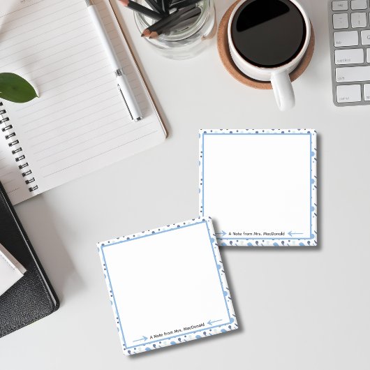 Blaues Lehrer-Dankeschön-Geschenk mit Punkten Post-it Klebezettel