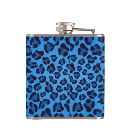 blaues Leopardbeschaffenheitsmuster Flachmann (Rückseite)