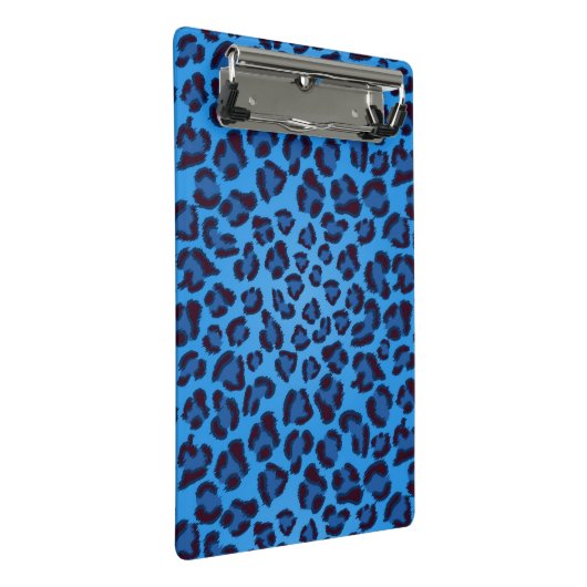 blaues Leopardbeschaffenheitsmuster Mini Klemmbrett (Schrägansicht)