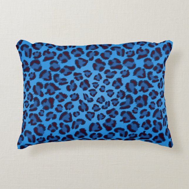 blaues Leopardbeschaffenheitsmuster Zierkissen (Vorderseite)