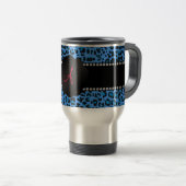Blaues Leopardmuster des Monogramms Reisebecher (VorderseiteRechts)