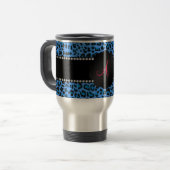 Blaues Leopardmuster des Monogramms Reisebecher (Vorderseite Links)