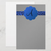 Blaues Leopardstreifenmonogramm Briefpapier (Vorne/Hinten)