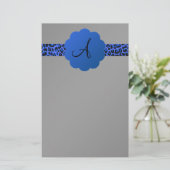 Blaues Leopardstreifenmonogramm Briefpapier (Stehend Vorderseite)