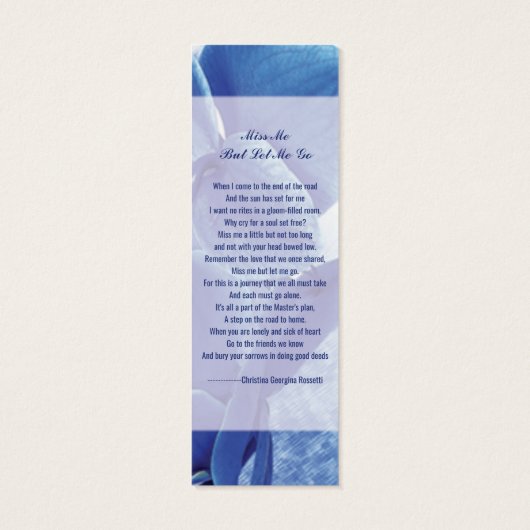 Blaues Lesezeichen zur Beerdigung (Rückseite)