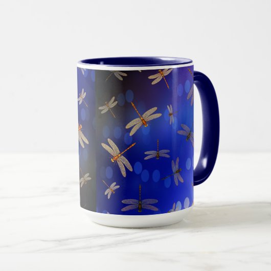 Blaues Libellen-Muster, Tasse des Kaffees (VorderseiteRechts)