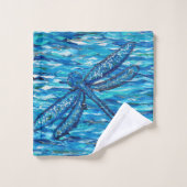 Blaues Libellenbild Badhandtuch Set (Waschlappen)