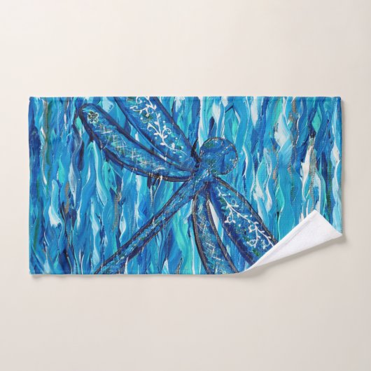 Blaues Libellenbild Badhandtuch Set (Handtuch)