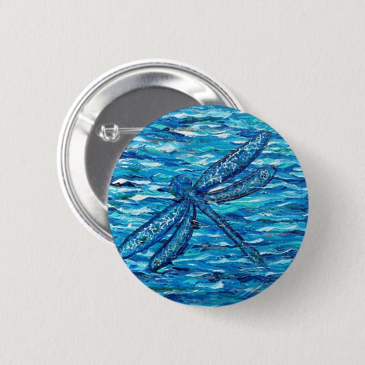 Blaues Libellenbild Button (Vorne & Hinten)